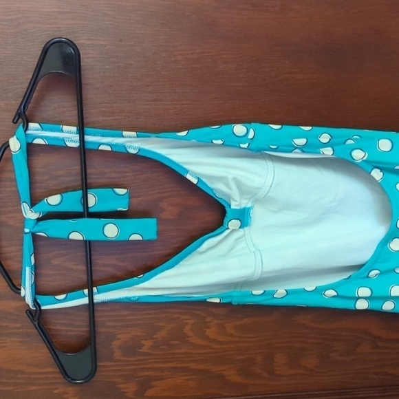 J. Crew Blue with White Polka Dot Halter One Piece Swimsuit Size 14 - Picture 5 of 10